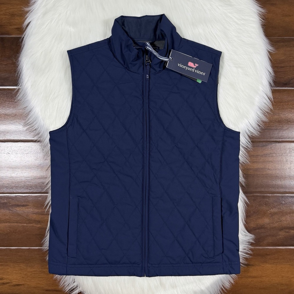 Vineyard Vines Boys Size Medium 12 - 14 Navy Blue Dorset Quilted Vest Jacket